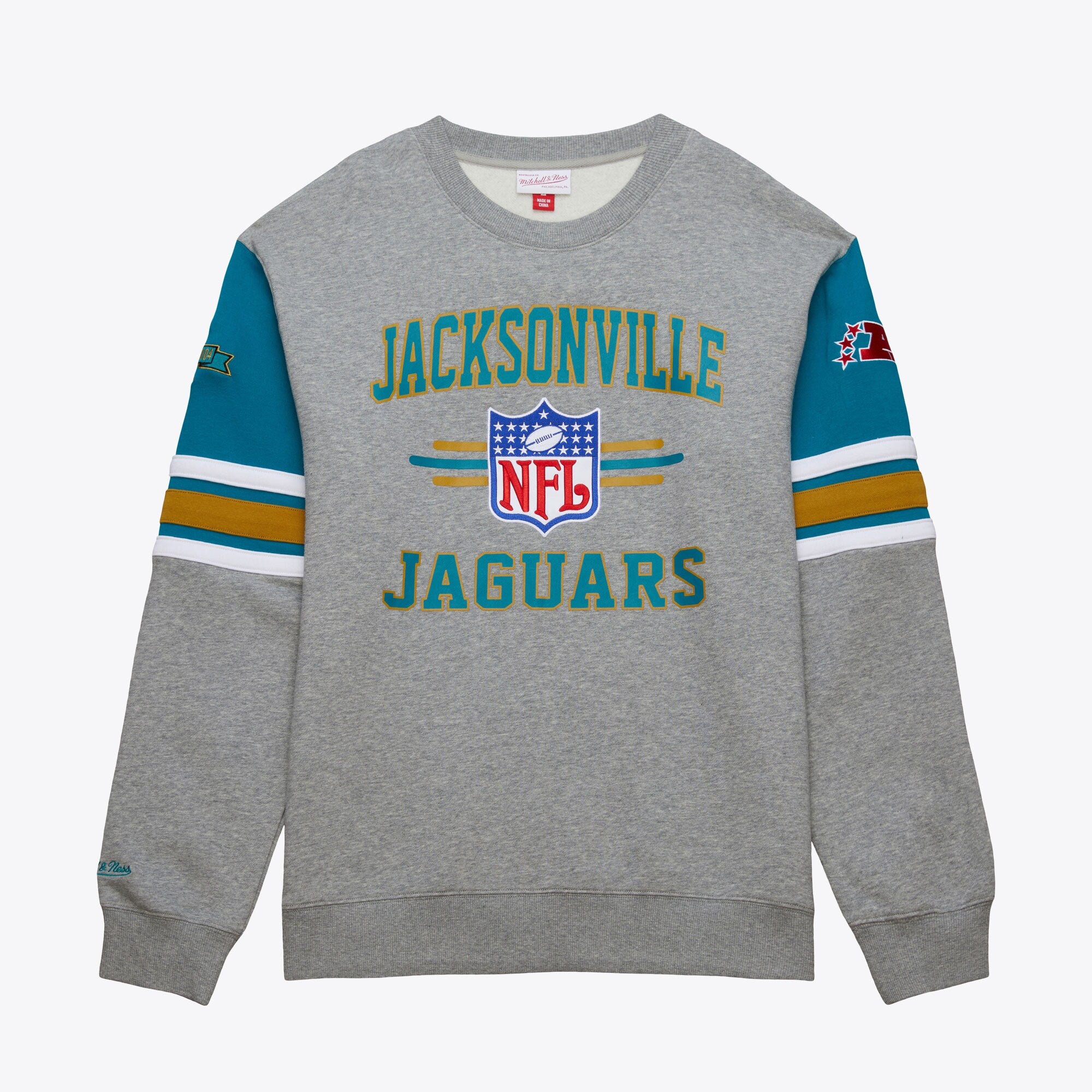 Jacksonville Jaguars Mitchell & Ness All Over Crew 4.0 Vintage Logo