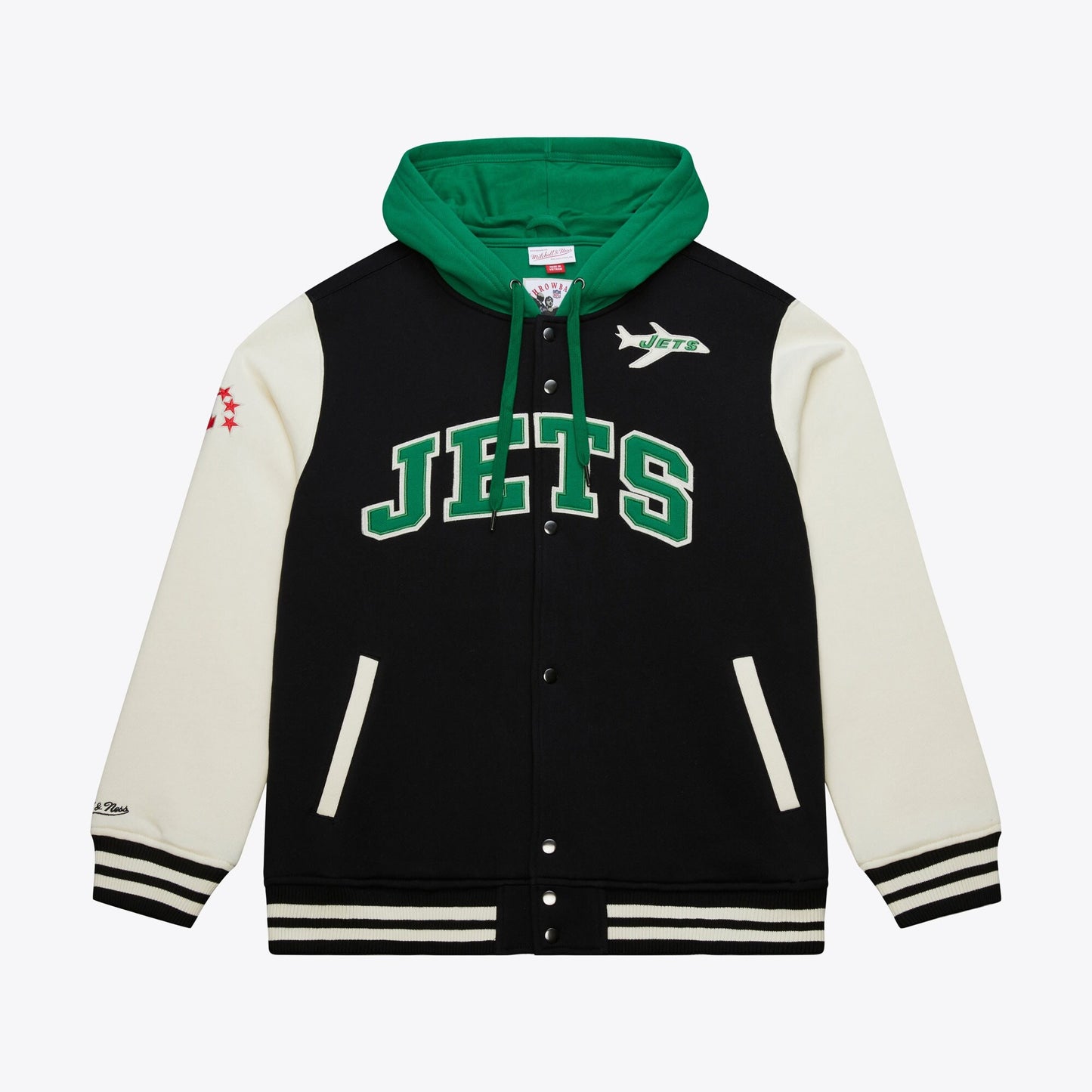 New York Jets Mitchell & Ness Vintage Logo Courtside Button Front Fleece - Mens