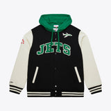 New York Jets Mitchell & Ness Vintage Logo Courtside Button Front Fleece - Mens