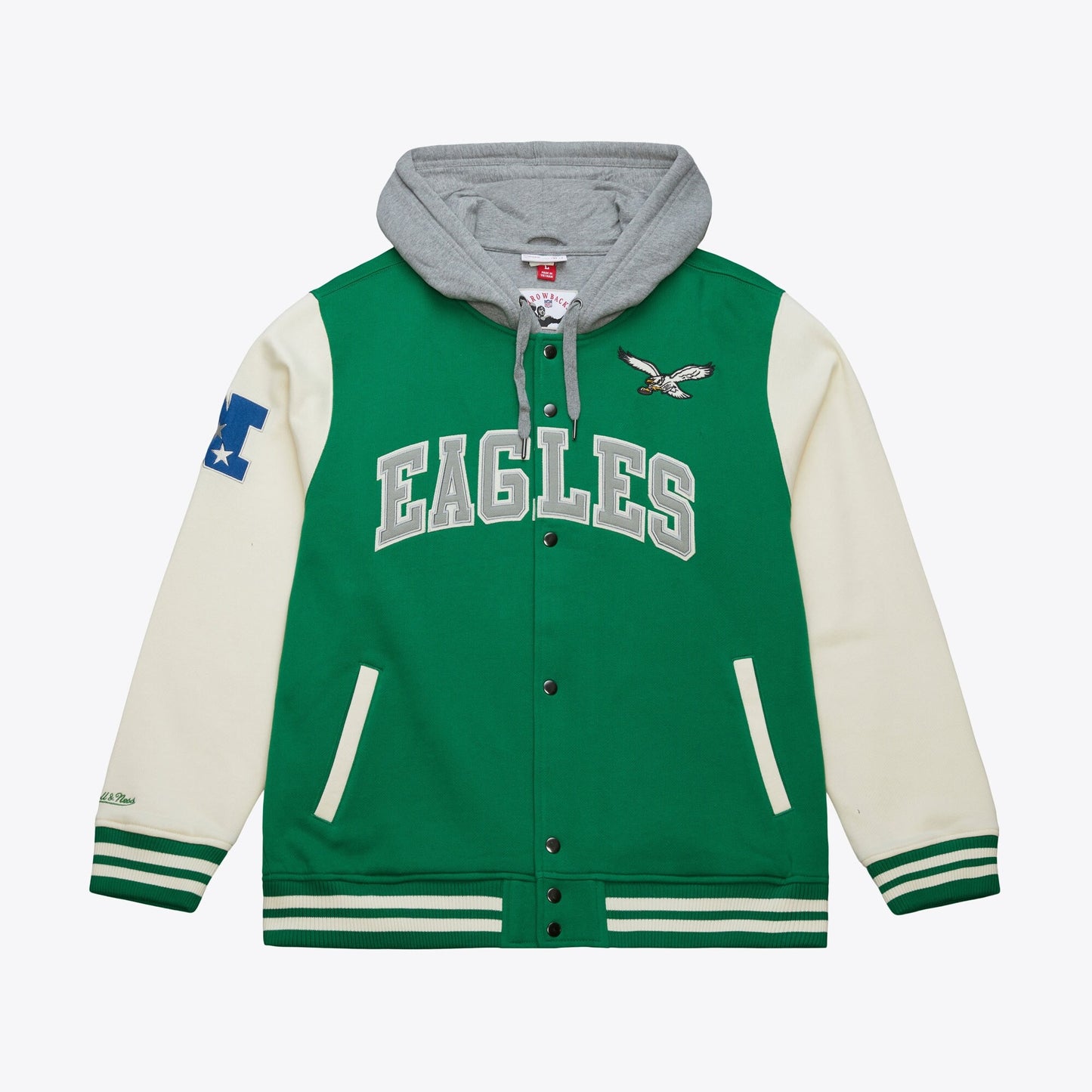 Philadelphia Eagles Mitchell & Ness Vintage Logo Courtside Button Front Fleece - Mens